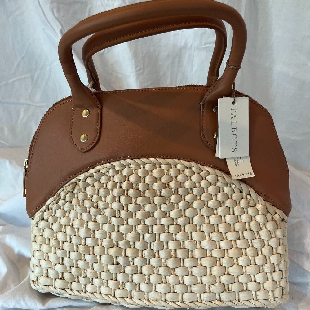 Talbots Leather & Straw Handbag -- Woven -- New With Tags